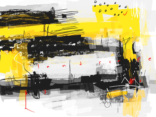 Abstract Black Yellow Composition, Watercolor Painting