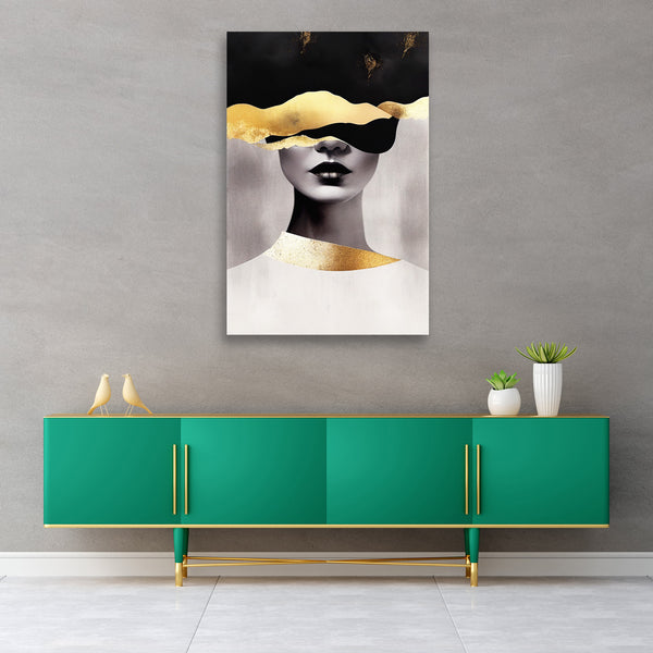 Abstract Woman Portrait in Gold, Digital Art