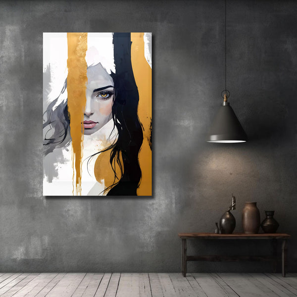 Abstract Woman's Portrait With Gold and Black Stripes