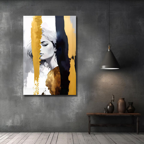 Abstract Woman's Portrait With Gold and Black Stripes