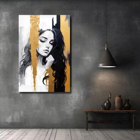 Abstract Woman's Portrait With Gold and Black Stripes