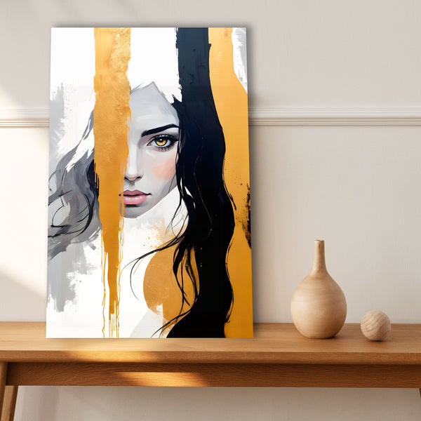 Abstract Woman's Portrait With Gold and Black Stripes