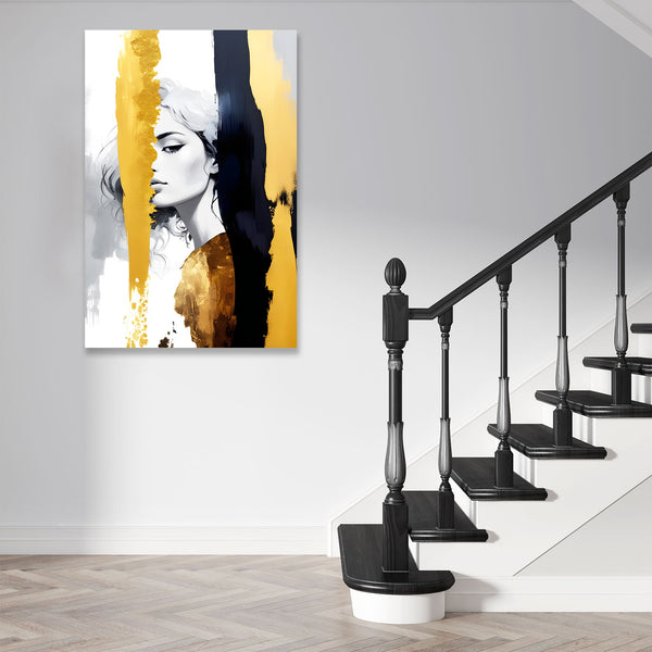 Abstract Woman's Portrait With Gold and Black Stripes