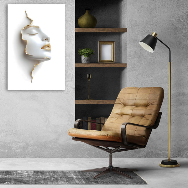 Abstract One Line Woman Portrait in Gold