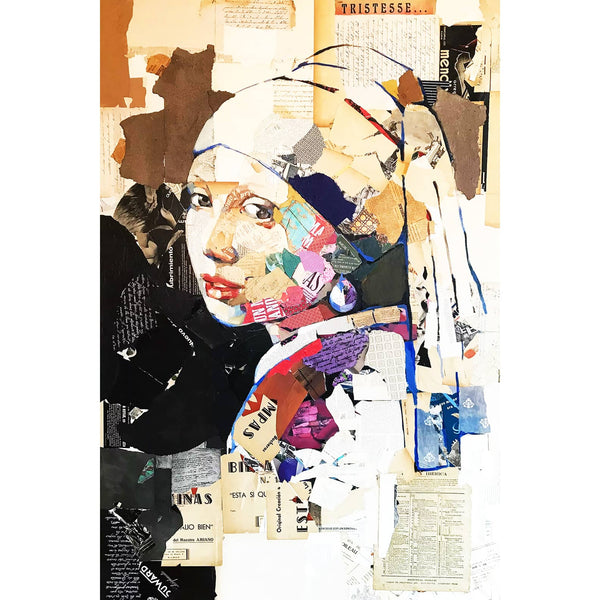 Girl with Pearl Earring, Collage/Watercolor