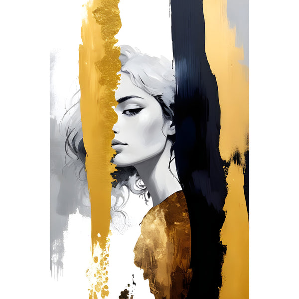 Abstract Woman's Portrait With Gold and Black Stripes