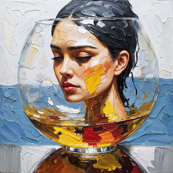 Abstract Woman Portrait in Glass Sphere, Digital Art