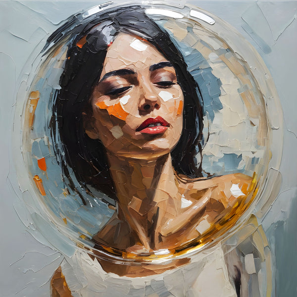 Abstract Woman Portrait in Glass Sphere, Digital Art