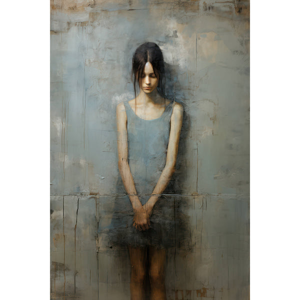 Sad Woman. Portrait in Grunge Style, Painting