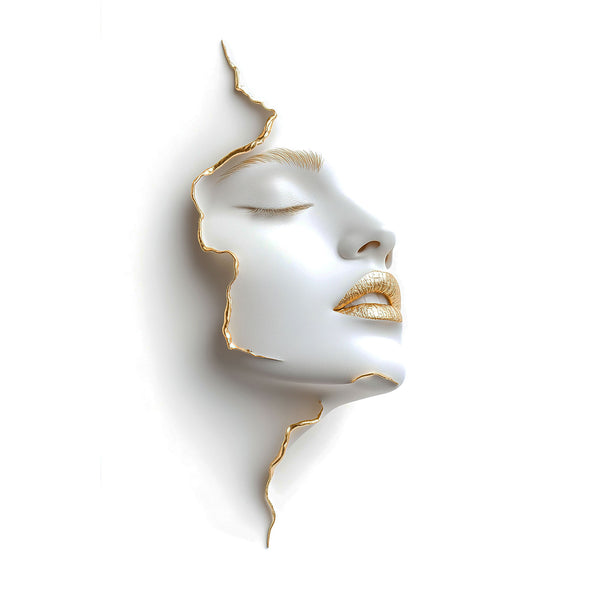 Abstract One Line Woman Portrait in Gold