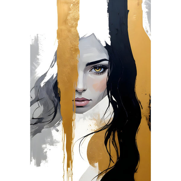 Abstract Woman's Portrait With Gold and Black Stripes