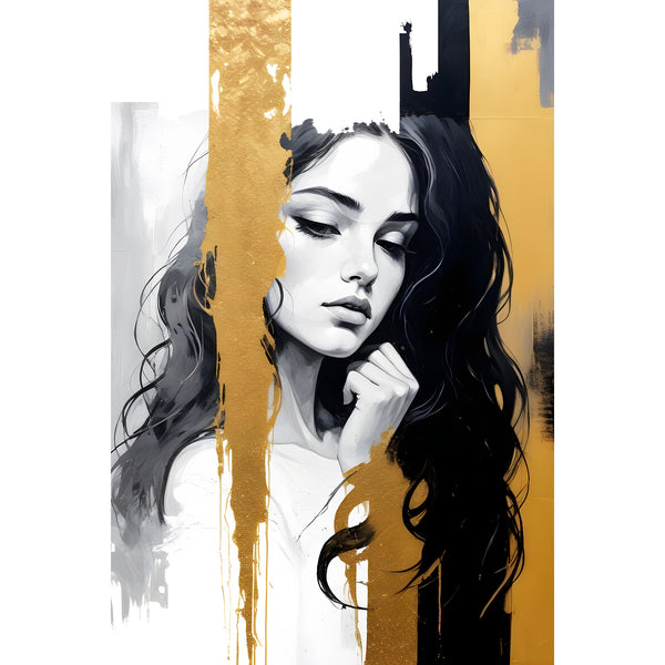Abstract Woman's Portrait With Gold and Black Stripes