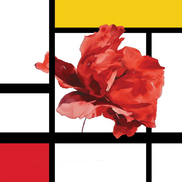 Red Flower, Mondrian-inspired Digital Art