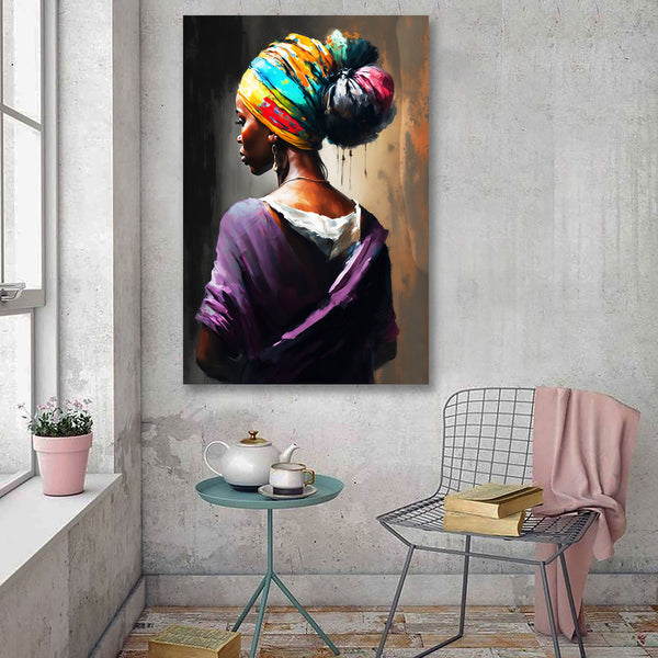 Black Woman With Colored Scarf, Painting