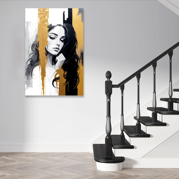 Abstract Woman's Portrait With Gold and Black Stripes