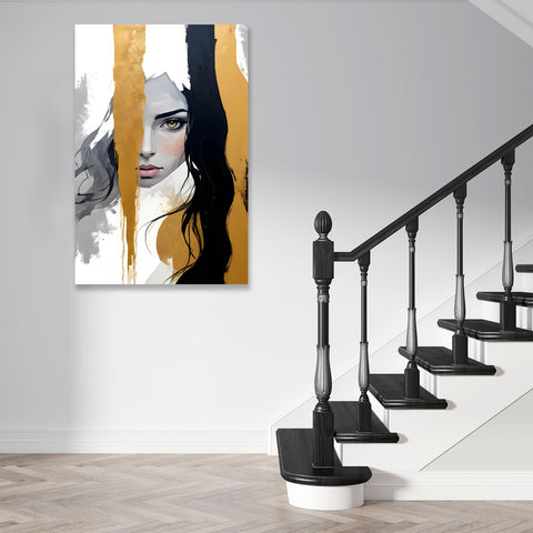 Abstract Woman's Portrait With Gold and Black Stripes