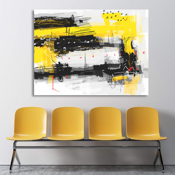 Abstract Black Yellow Composition, Watercolor Painting