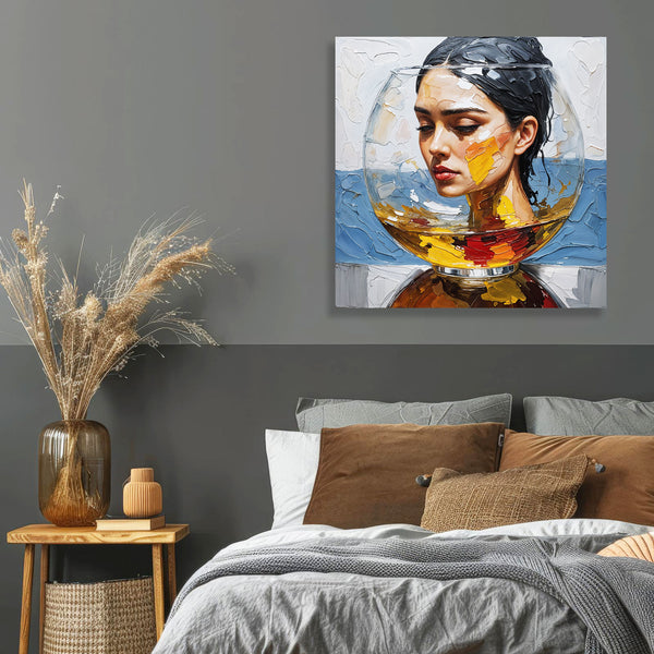 Abstract Woman Portrait in Glass Sphere, Digital Art