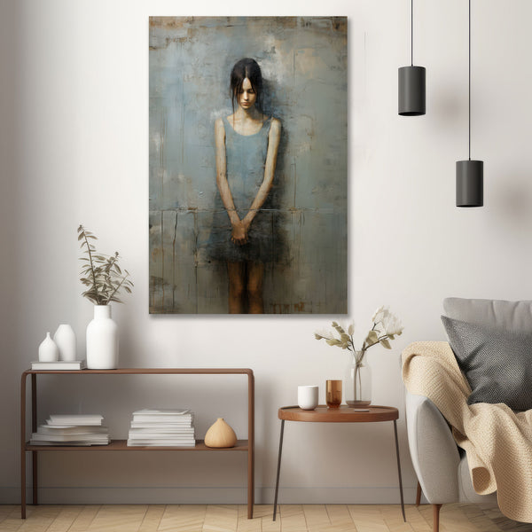 Sad Woman. Portrait in Grunge Style, Painting