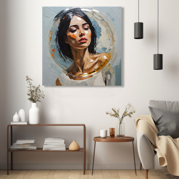 Abstract Woman Portrait in Glass Sphere, Digital Art