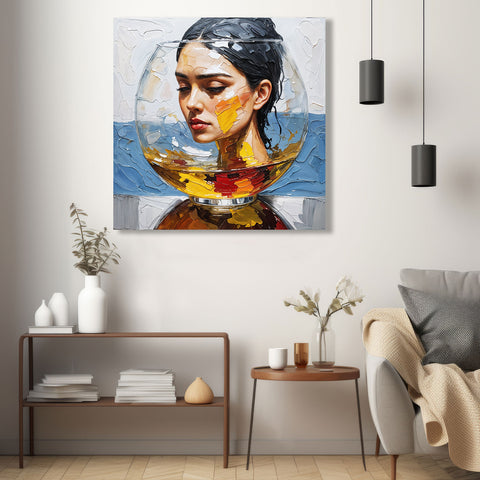 Abstract Woman Portrait in Glass Sphere, Digital Art