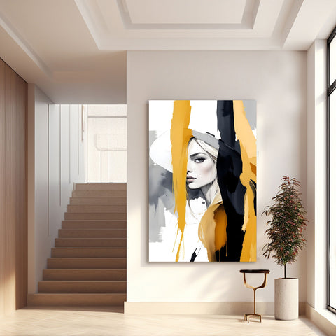 Abstract Woman's Portrait With Gold and Black Stripes