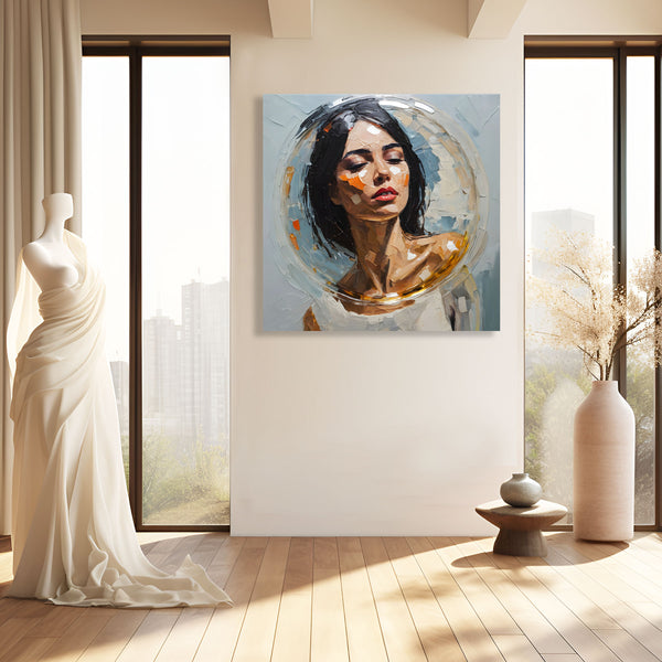 Abstract Woman Portrait in Glass Sphere, Digital Art