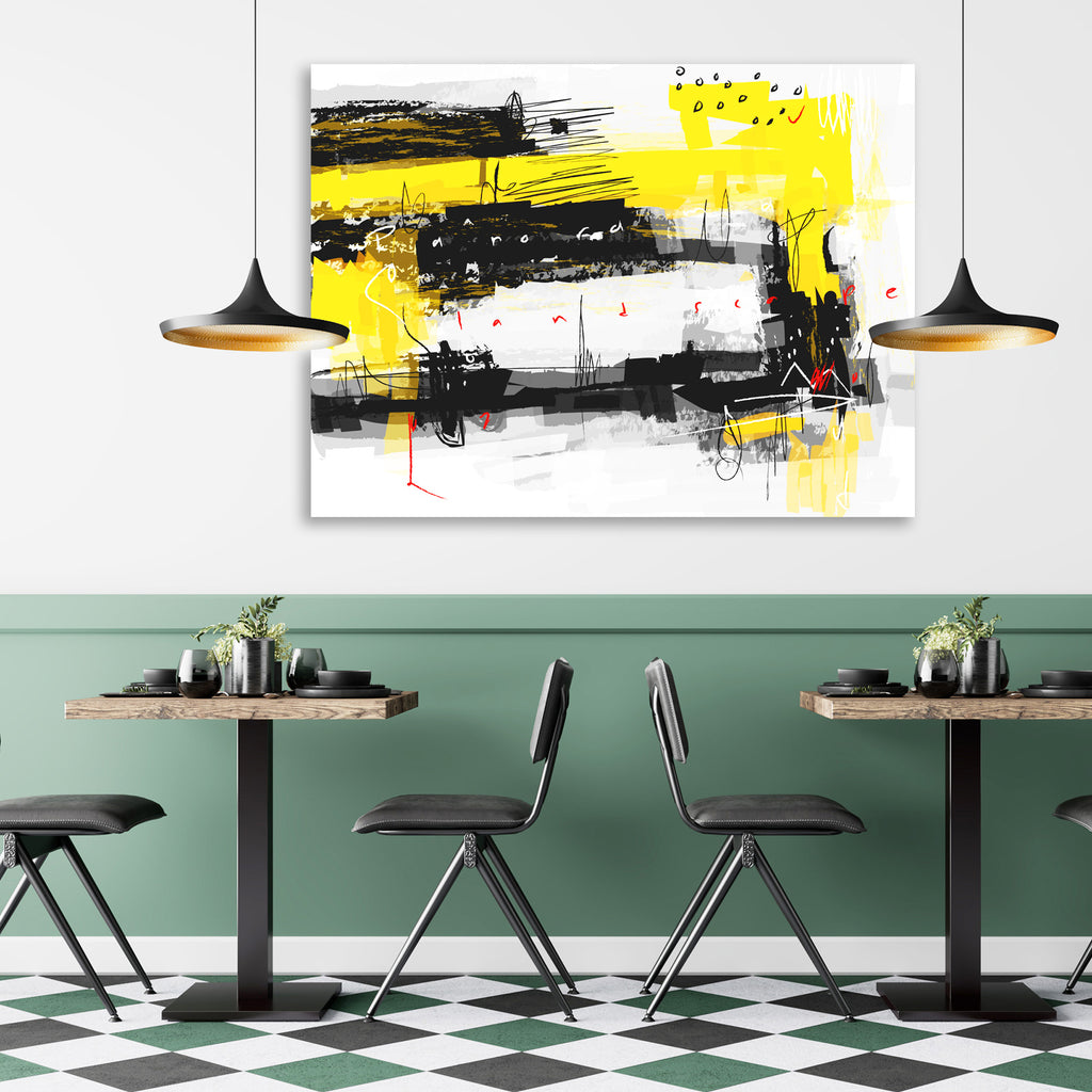 Abstract Black Yellow Composition, Watercolor Painting