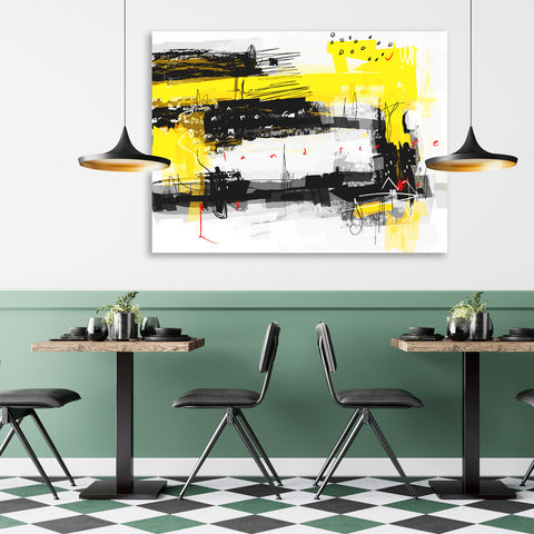 Abstract Black Yellow Composition, Watercolor Painting