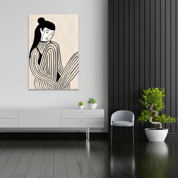 Sitting Woman, Sketch Black/White Art