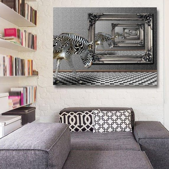 Zebra in the mirrors, Black White Photo