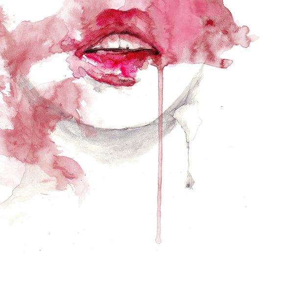 Pink Woman's Portrait, Watercolor Art