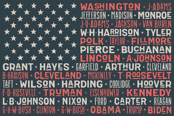 USA Flag with List of Presidents, Poster