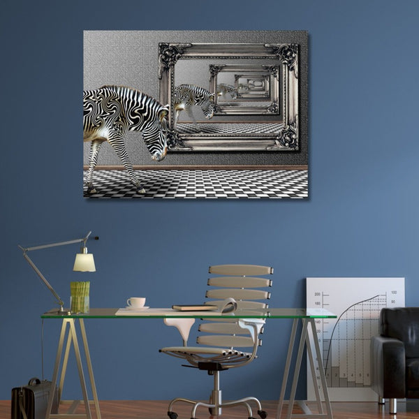 Zebra in the mirrors, Black White Photo