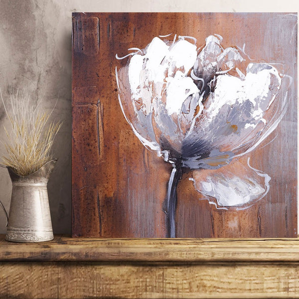 White Flower in Grunge style, Watercolor Art