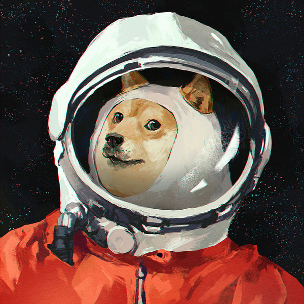 Dog Astronaut in Helmet, Digital Art