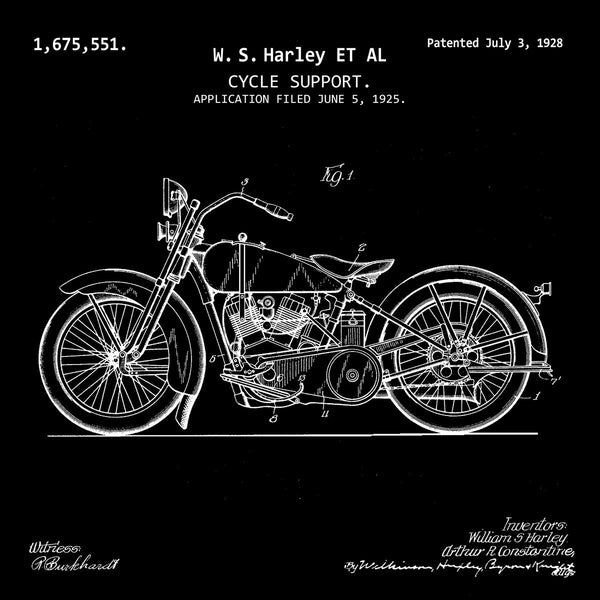 Harley-Davidson Motorcycle  (1925, W. S. Harley) Patent Print