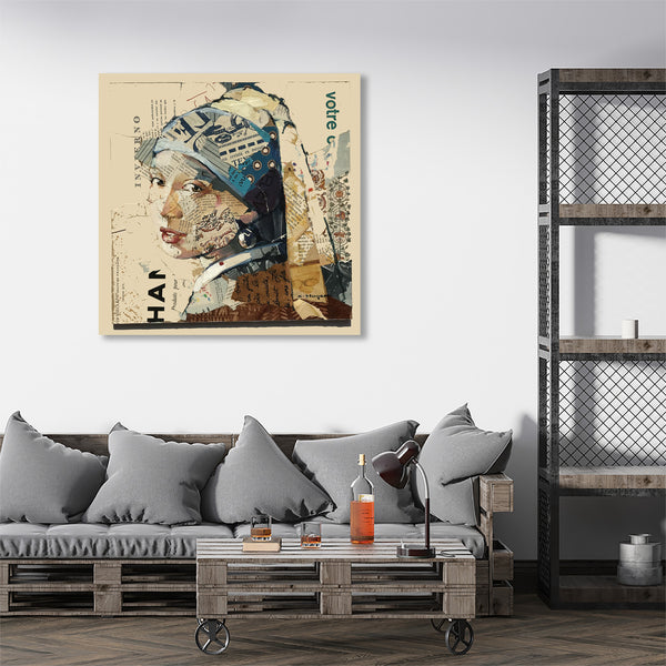 Rereading the Girl with Pearl Earring, Collage/Watercolor