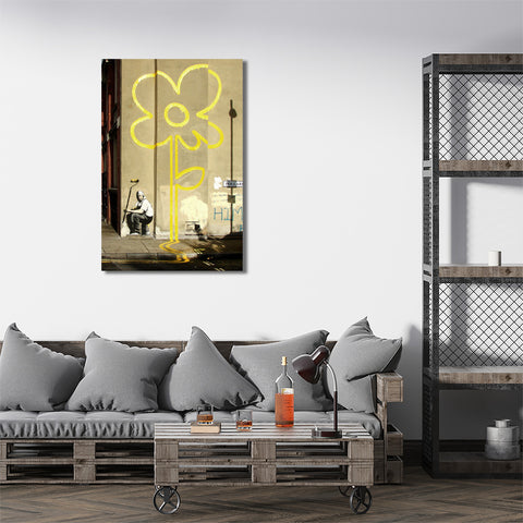 Banksy Yellow Flower Painter, Graffiti