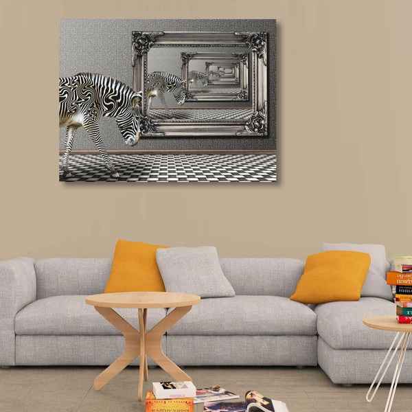 Zebra in the mirrors, Black White Photo
