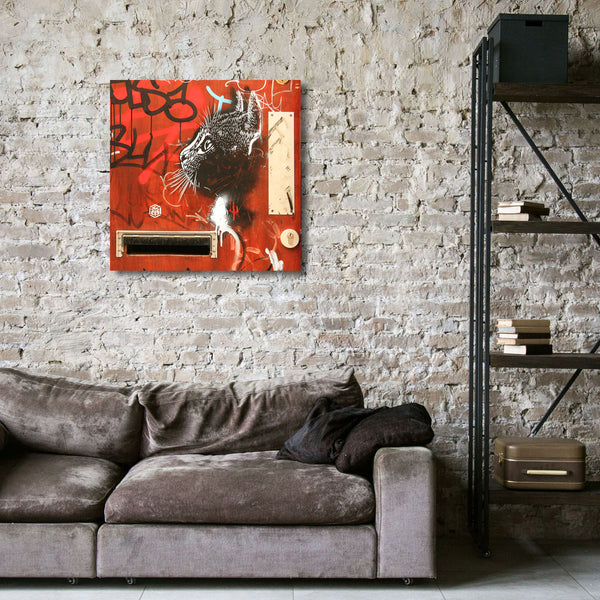Cat on Red Wall, Graffiti Street Art (London)