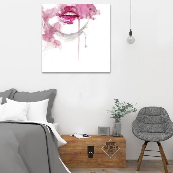 Pink Woman's Portrait, Watercolor Art