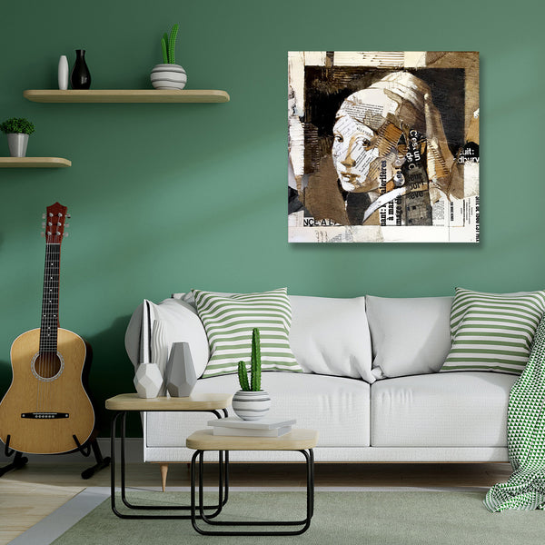 Rereading the Girl with Pearl Earring, Collage/Watercolor