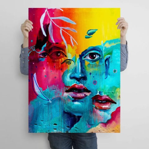 Abstract Multi-color Woman Faces and Eyes, Graffiti