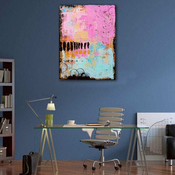Abstract Painting in Pink and Blue