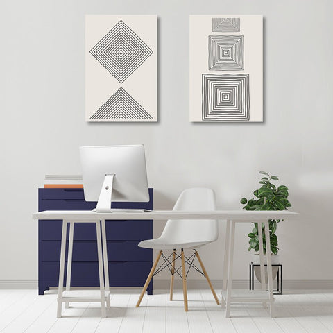 Abstract Shapes on White Background, Minimalistic Digital Art