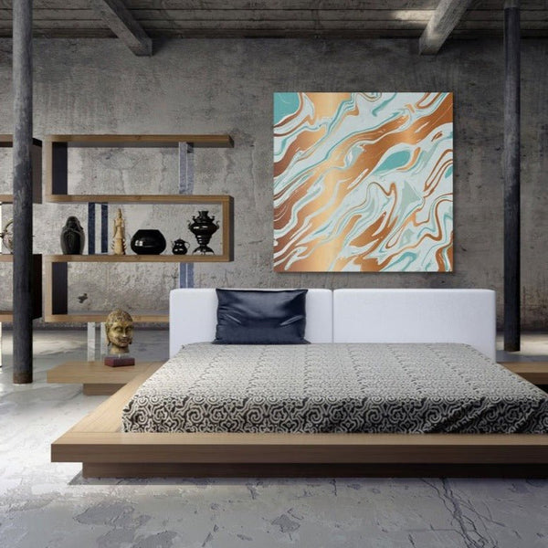 Abstract Watercolor Marble Pattern in Gold/Blue