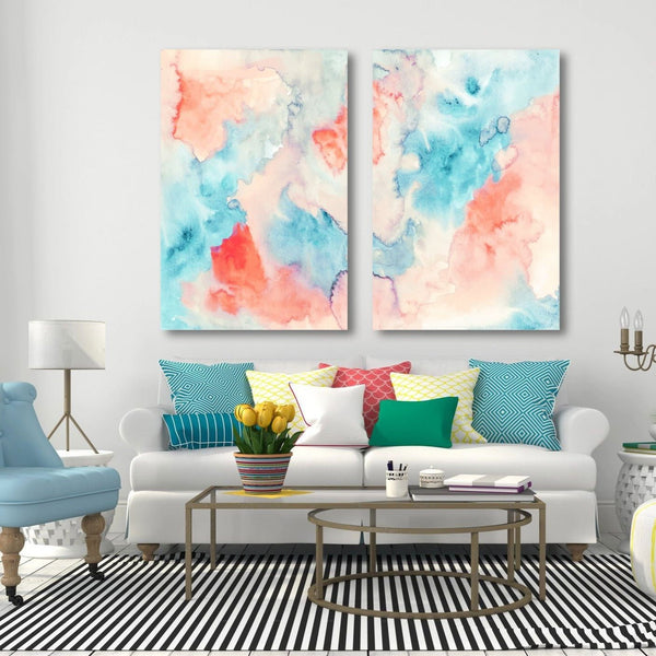Abstract Watercolor Marble Pattern in Orange/Blue, Digital Art
