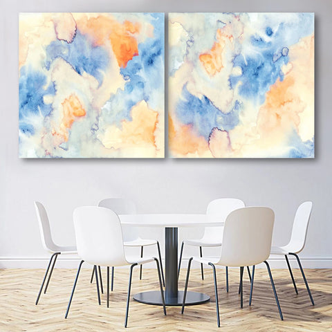 Abstract Watercolor Marble Pattern in Orange/Blue, Digital Art