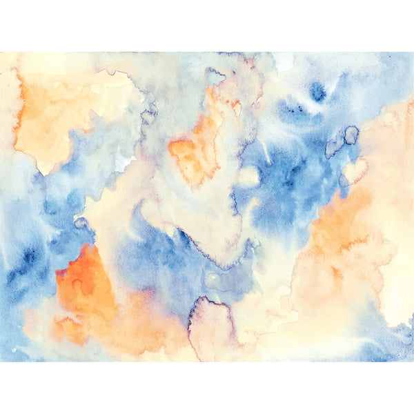 Abstract Watercolor Marble Pattern in Orange/Blue, Digital Art